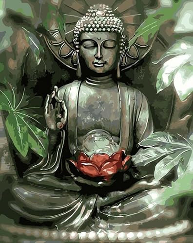 Meecaa Malen nach Zahlen, Buddha-Lotus-Set für Erwachsene, Anfänger, DIY-Ölgemälde, 40,6 x 50,8 cm (Buddha, ohne Rahmen)