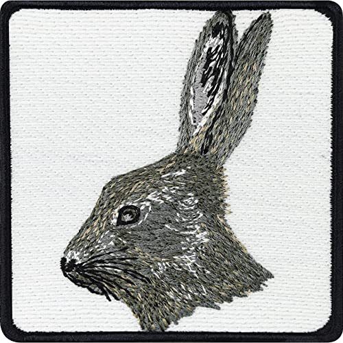 Hase Aufnäher Hasenkopf Aufkleber Feldhase heimische Tiere | Rabbit Patch Gesticktes Bügelbild Jäger Aufbügler Wild-Hase Jagd Abzeichen Naturfreunde Bügelflicken zum annähen | 70x70mm