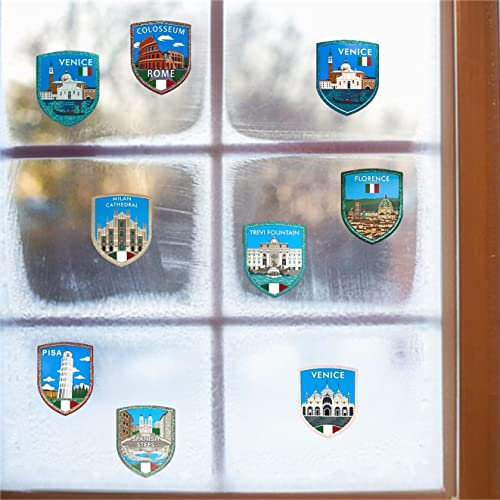 A-ONE Italy Tourist Spots Rainbow Iridescent Glitter Fabulous Window Clings 9 PCS+NATO Stylish Embroidery Patch 1PC, Italia Landscape Home Kitchen Static Stickers for Motel Decoration WR4+NO.423