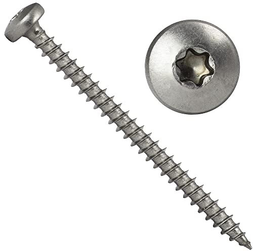 OPIOL QUALITY® Spanplattenschrauben mit Rundkopf und verstärktem Kopf TORX 5x60 mm aus Edelstahl A2 V2A (100 Stück) Linsenkopfschrauben TX Vollgewinde Holzschrauben