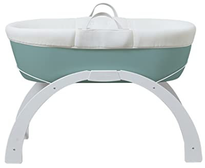 Shnuggle Dreami Babykorb, Wiege und gebogener Schaukelständer, tragbar, höhenverstellbar, Eukalyptus