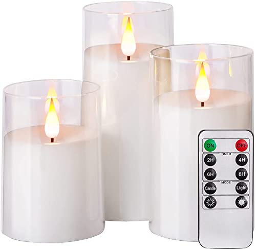3 bougies LED en cire en 3 tailles télécommandées avec photophore transparent [Britesta]