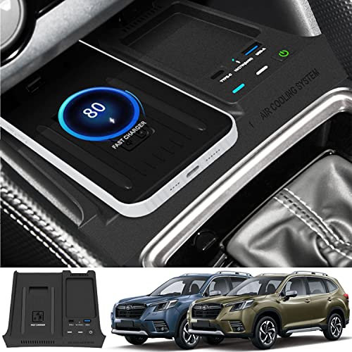 BraveKing Kabelloses Ladegerät Auto für Subaru Forester 2019–2023, 15W Schnellladendes Handy-Ladegerät für Subaru Forester Base Premium Sport Limited Touring Zubehör mit QC 3.0-USB für iPhone Samsung