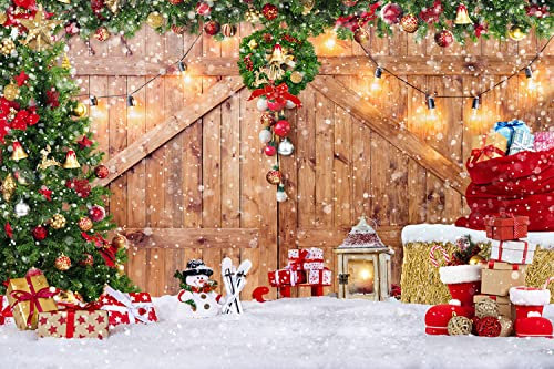 SJOLOON Rustikaler Weihnachts-Scheunenholz-Hintergrund für Fotografie, Weihnachtsbaum, Schnee, Geschenk, Wand, Boden, Party, Fotohintergrund, Winter, Urlaub, Banner, Studio-Requisiten 12391 (3x3 m)