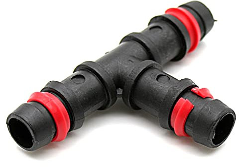 DOJA Barcelona | T Riego 16mm | Pack 100 | Conectores T para Manguera de Riego por Goteo | Ø 16mm | con Anillas Seguridad | Accesorios Riego por Goteo | para Manguera Jardin, Tubo Riego, Riego Huerto