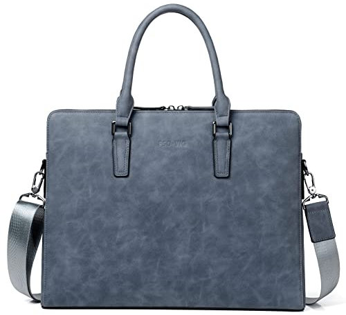 FSD. WG - Maletín de cuero resistente al agua para hombre, Azul, Large