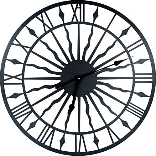 St Helens Home and Garden Black Open Face Design Battery Operated 24 Silent Wall Clock with Wisper Quite No Tick Action For Use Inside and Out
