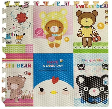 Tappeto Tappetino Mattonella Puzzle Morbido 60x60x1 cm Per Bambini Giardino Piscina (Conf. 4 pz - Mod. Funny)