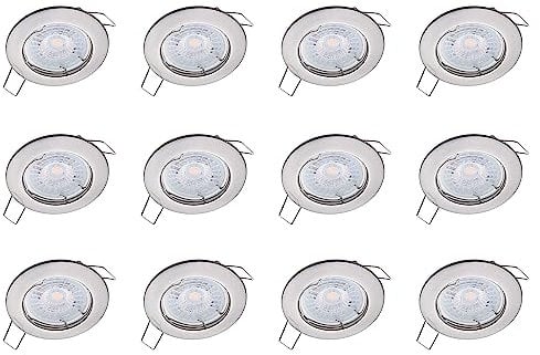 Oktaplex lighting 12er Set LED Einbaustrahler Sedan - mit LED Modul 4,8W 3000K 230V 380lm Warmweiß 110° - Spot Edelstahl gebürstet Lochmaß 60mm