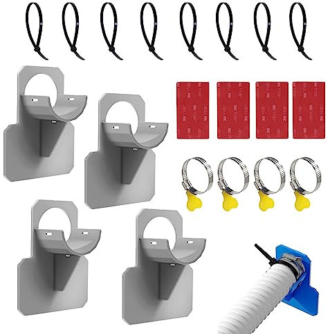 YEJAHY 4 Stück Pool Schlauchhalter - Zubehör mit Edelstahl Schlauchschelle - Knickschutz aus Kunststoff - Geeignet für Schläuche kleiner als 38 mm Durchmesser(Grau)