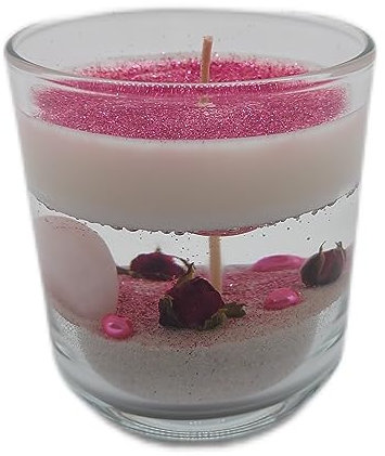 Gelwachs Duftkerze – Rosenkerze, mit Rosenquarz Herzkristall und hochwertigem Sojawachs ideal als Wohn-/ Esszimmerdeko und für deinen Herzensmensch