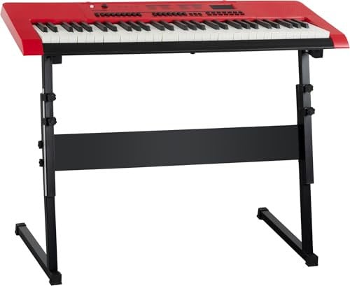 McGrey 6170 RD Akku-Keyboard Safety Fix Set - 61 Tasten-Keyboard - 200 Klänge & Rhythmen - Betrieb mit Akku und Netzteil möglich - MP3-Player via USB-Stick - Inkl. Mikrofon und Keyboard-Ständer - Rot