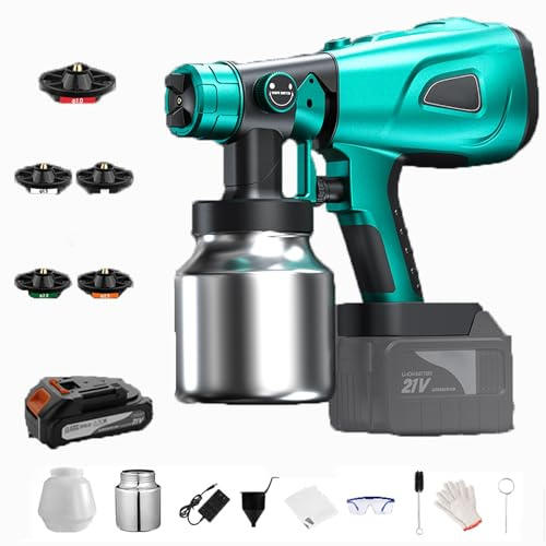 BebeXi Cordless paint spray gun, paint sprayer, 21V lithium battery, rechargeable, 800ml spray bottle (green)(Color:b)
