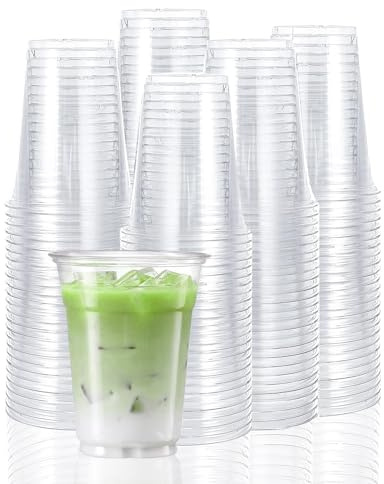 TashiBox 12 Ounce - 100 Count Plastic Cups for Cold Drink, Disposable Coffee Cups