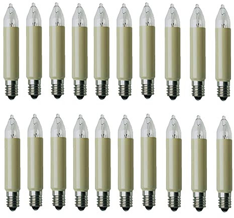 ShuoHui Ersatz-Kleinschaftkerze 23v 3w E10 für Lichterketten Innen und Außen, birnen für lichterbogen, lichter klar warmweiß/shaft elfenbein E10 23 V / 3 W / 12 Stück Ø 11mm 65mm (20)