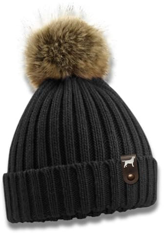 siviwonder Labrador Mütze Pompom Hunde Patch Gassi Beanie Strickmütze Bommel Warm Labby Retriever Farbe Black