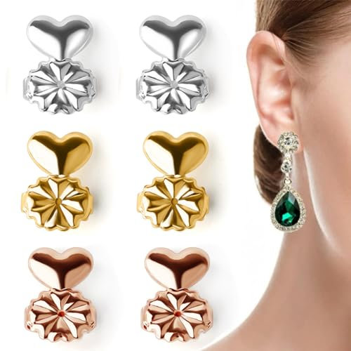 EOUIAV Verstellbarer Ohrringheber - 3 Paar, hypoallergen & schonend für Ohrläppchen - für Ohrringbefestigungen & als Accessoire - Ohrringlifter