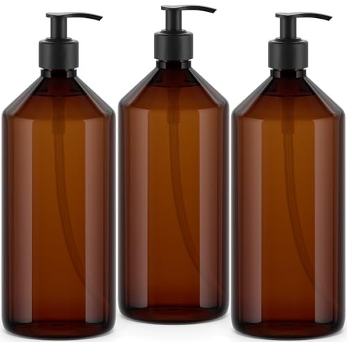 Essenciales Dispensador de Gel y Champu Baño 1L - 3 Botellas de Plástico Rellenables y Recargables Ideales para jabón, loción y champú
