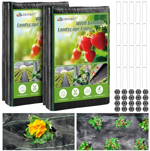 EBANKU Unkrautschutz Landschaftsstoff, 3FT x 100FT robuster Bodendecker Unkrautblocker Garten Unkrautbekämpfungsmattenstoff für Gartenarbeit, Landwirtschaft, Gewächshaus, Hof (2 Pack 3FT x 50FT)