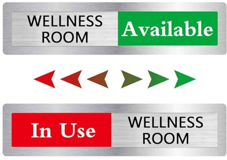 Wellness Room Door Sign, In Use Available Wellness Room Sliding Door Mark, Vacant Occupied Privacy Symbol for Wellness Room Office Business School Company Hotel Library Gym, Stainless Steel- 7x1.5