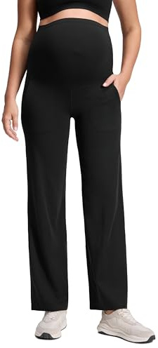 CRZ YOGA Butterluxe Maternity Wide Leg Pants Pockets 31.5 - Over The Belly Workout Yoga Lounge Womens Pregnancy Black Small