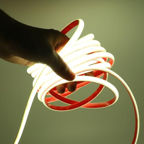 KISUFU 24V COB Ruban LED, IP68 Étanche 320 LEDs/M Bande LED Neon, 2PIN Silicone Flexible Découpable néon Bande LED pour Extérieur Maison Chambre Décorer.(Sans adaptateur secteur)