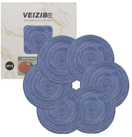 Sottobicchieri o tappetino da caffè 11 cm tovagliette lavabili, rotonde, da pranzo, materiale naturale, tessuto a mano, ideale per ristoranti caffetterie hotel Festa di compleanno (Blu)