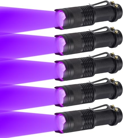 LIAISIMI Mini Torcia UV Nera, 3 Modalità, Lampada Detector di Urina per Animali Domestici, Impermeabile, Adatto per Macchie su Tappeti (5, Purple)