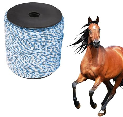 500m Electric Fence Wire, 6 Strands Stainless Steel Wire Reel Nylon Electric Fence Rope,with Reliable Conductivity for Garden Farm Livestock Cattle Sheep Horse (White + Blue)