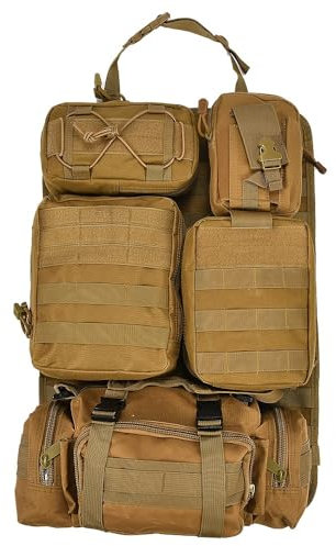 JSCARLIFE Universal Tactical Car Seat Back Organizer,Hanging Vehicle Protector Organizers with 5 Detachable Pouches Multi-Pockets Front Seat Back Organizer for Car Truck Vehicle (Tan)