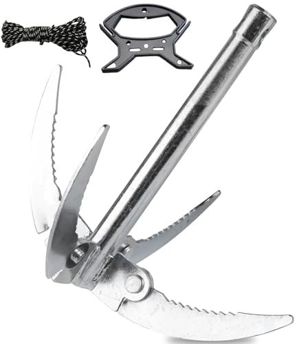 Molbory 4 Haken Enterhaken, Enterhaken mit 20 m Seil und Seilgriff, 2mm Verdickte Zacken Klappanker, Stark Langlebig Faltanker Klappbar für Kleine Boote und Reinigen von Wasserpflanzen vor Dem Angeln