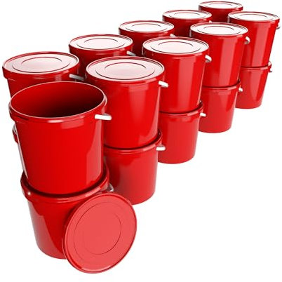 50 Eimer Mit Deckel 10l Rot Rund | Kunststoff Lebensmittelecht, Luftdicht Und Stabil | Leer Mit Griff Für Lebensmittel Chemie Waschpulver Klebstoffe Geeignet