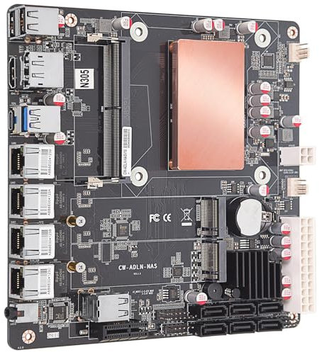 N305 NAS Motherboard mit RAM DDR5 32gb, NAS Motherboard CPU Combo, Mini ITX Mainboard mit Intl i3-N305, 4* i226 2.5G LAN 6*SATA3.0 1*DDR5 2*M.2 NVMe 3.0, 17 x 17 cm Mini-ITX-Board