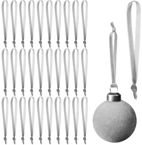 HunnmingRe 100 Pcs Christmas Hangers Ribbons 12 Inch Velvet Christmas Tree Hanging Strings Christmas Ornament Ribbon Strap Loops Velvet Ribbon Hangers for Christmas Garland Decoration (Silver)