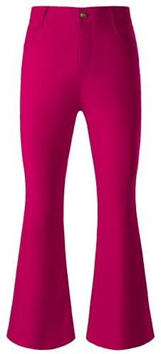 JOGAL Pantaloni a zampa, da uomo, anni '70, per carnevale, discoteca, pantaloni svasati, rosso rose, S