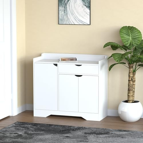 HYGRAD® Shoe Storage Cabinet Hallway Display Cabinet With Storage Wooden Shoe Organiser Cabinet Multiple Shelves & Storage Drawer Entryway Cabinet (White)