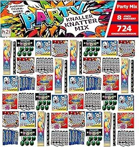 h2i Knaller Knatter Premium Mix | 724 Teile | 8fach Sortiert & handverlesen| Partyspaß für Klein & Groß I für Silvester Halloween & Partys | Kinder & Jugendfeuerwerk | d | Ganzjahresfeuerwerk Kat. F1