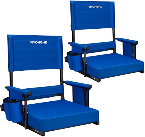 VIVOHOME Sièges de Stade Réglables avec Dossier Haut et Accoudoirs Ajustables Lot de 2 Chaises de Gradins Pliantes et Portables avec Coussin Rembourré et Porte-gobelet Bleu