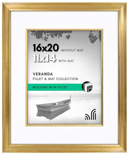 Americanflat 16x20 Picture Frame with Decorative Inner Mat Accent - Displays 11x14 Photos with Mat or 16x20 Without - Veranda Collection - Gold Vintage Frames with Polished Plexiglass | Decorative inner mat accent, Polished plexiglass front, hangs vertical or horizontal, sawtooth hangers included