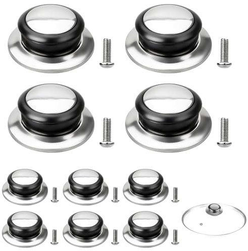 Gotetiso 10 Piezas Perillas para Tapa de Cacerola Anti Calor Pomo Tapa Cacerola Perillas Recambio Tapadera con Tornillos Asas y Pomos Universales de Repuesto Tapa de Olla de Acero Inoxidable Cocina