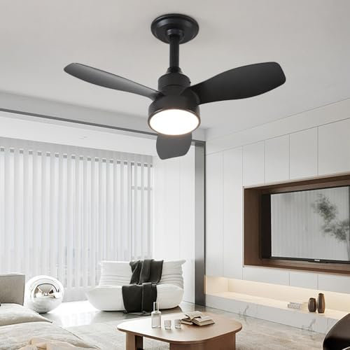 JDONG Ventilatore da soffitto illuminazione e telecomando 36W LED Silenzioso Lampada da soffitto Nera Ventilatore Con timer dimmerabile Velocità del vento regolabile