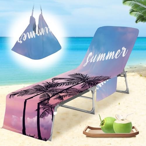 Cyiecw Frottee Schonbezug für Gartenliege, 75x210cm Liegenauflage mit 2 Taschen, Mikrofaser Schnelltrocknend Strandhandtuch für Sonnenliege Schwimmbäder Strände Garten