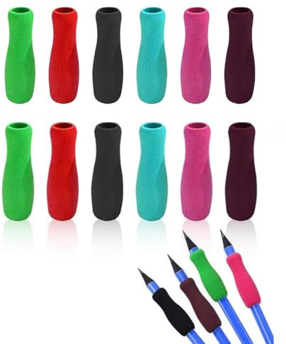 12Pcs Colour Special Supplies Foam Pencil Grips Soft Foam for Adults, Paint Brush Holder Ergonomic Open Slip Insert Pen Right Left-Handed Use for Drawing,Handwriting,Coloring Education and Crafts