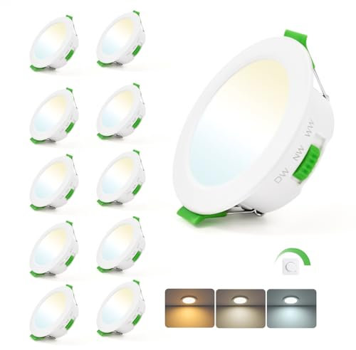 Leselux LED Einbaustrahler 230V Dimmbar, 10 × 5W LED Spots 68mm 3000K Warmweiß 4000K Neutralweiß 6000K Kaltweiß, Deckenspots Loch 65-80mm, IP44 Spots Deckenleuchte Einbauleuchten für Badezimmer Küche