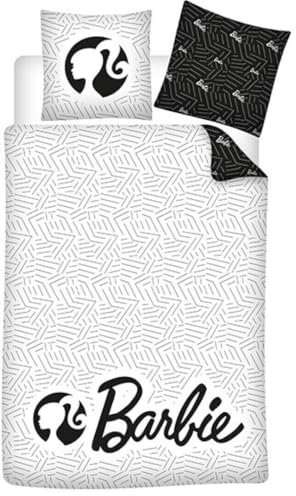 Aymax Barbie Bettwäsche 135x200 cm – 2-teiliges Mikrofaser-Set für Kinder & Teenager – Modernes Design in Schwarz-Weiß mit Silhouetten-Print