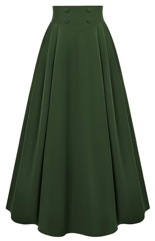 SCARLET DARKNESS Women Victorian Maxi Skirt Vintage Elastic High Waist Pleated Skirt