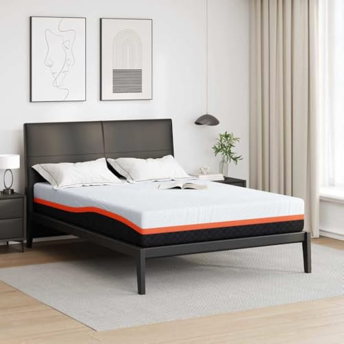 vidaXL Memory Foam Mattress 140 x 190 cm White Grey Medium Firm 100% Polyester Jacquard Fabric Modern Style with Diamond Pattern, Ideal for Winter and Spring, Single Use