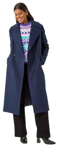 Roman Originals Textured Buttoned Boucle Coat for Women UK - Ladies Everyday Autumn Winter Collar & Revere Comfy Soft Evening Vacation Work Party Night Out - Navy - Size 20