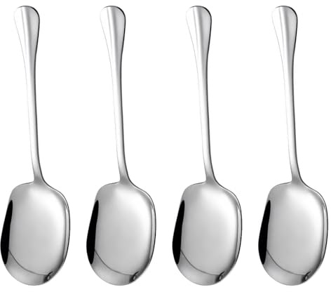 Cucharas para servir grandes, 4 unidades, acero inoxidable, cubiertos para ensalada y comida, 20,5 x 6 cm, cuchara grande