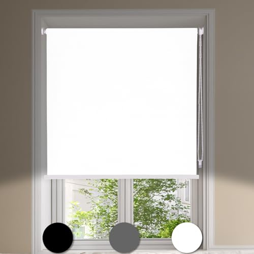 Maritown No Drill Blackout Roller Blinds Stick on Thermal Curtains Easy Fit | 60W x 170H cm, 3-in-1 Install, Self Adhesive, UV Protection, Child-Safe, for Bedroom Nursery Kitchen Bathroom Office, Door